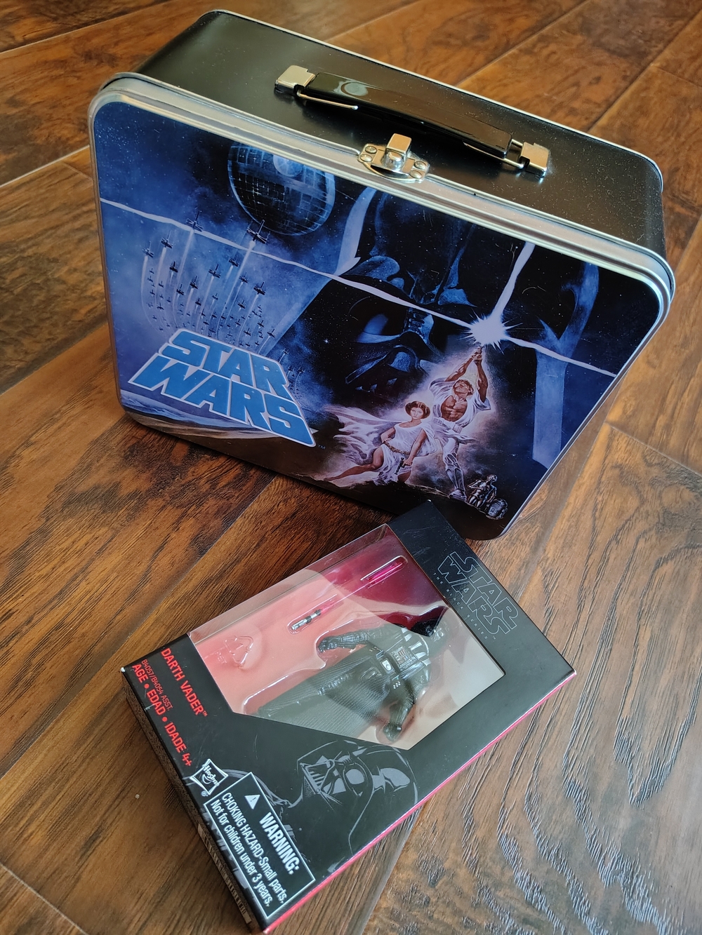 Star Wars Blue and Black Retro Tin Lunchbox with Darth Vader Figure